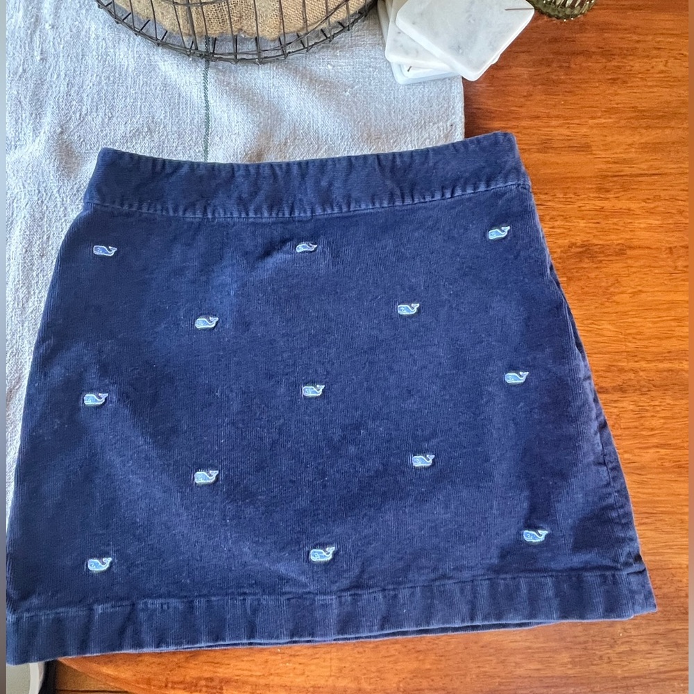 Vineyard Vines Dark Corduroy Blue Mini Skirt with Whale Embroidery